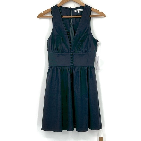 REFORMATION BLACK BUTTON MINI Isador Dress SIZE 2 Fitted waist low V summer mini - Picture 6 of 9